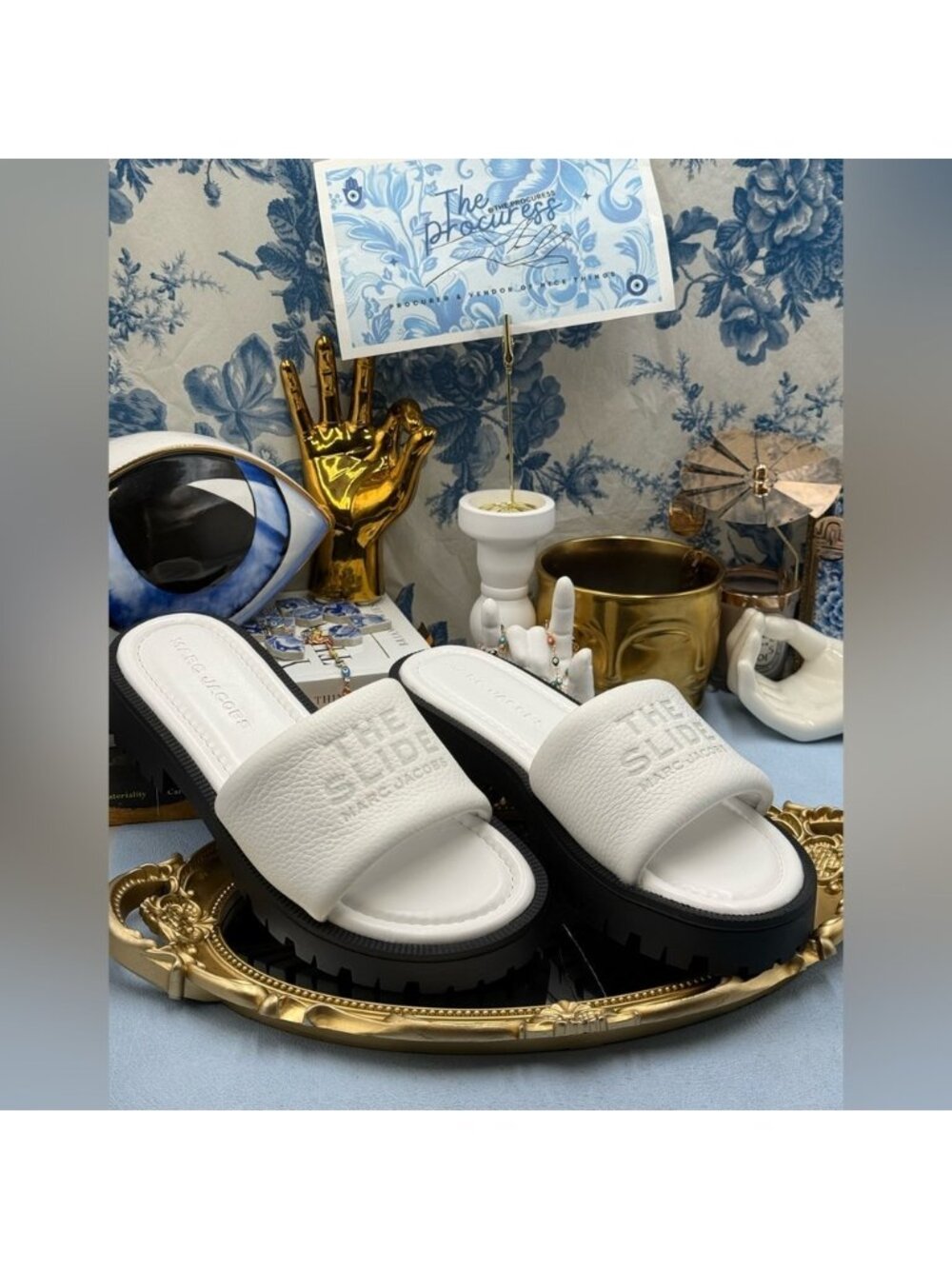 🆕 MARC JACOBS 🧿 NWOB The Lug Sole Slide Sandal, White Leather - Sz 38 US 8 - Picture 3 of 12